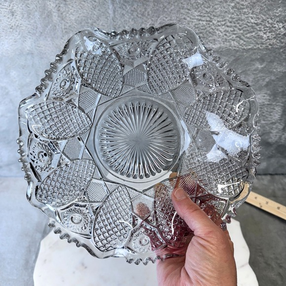 Vintage EAPG Clear Scalloped Ruffled Edge Bowl Starburst Pattern 8.5" - Picture 5 of 10